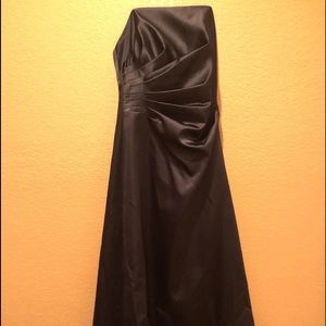 Long strapless black satin dress